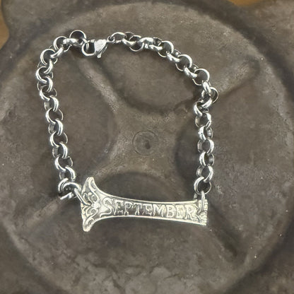 Sterling Silver September Bar Bracelet