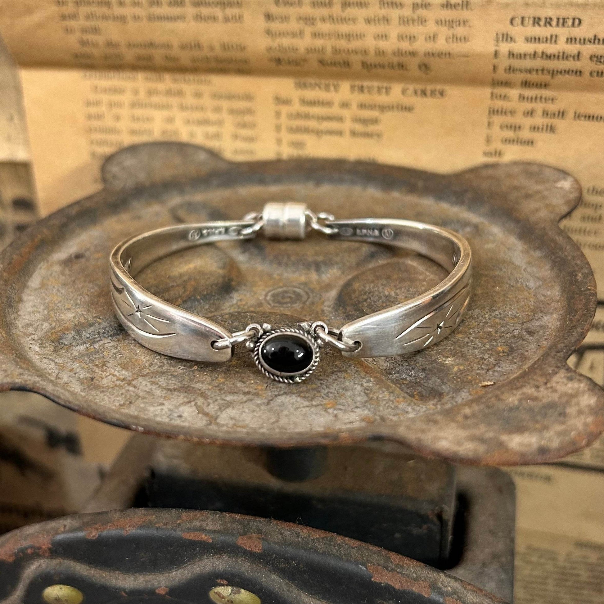 Silverware Bracelet - Sterling Onyx Stone - Molly Made