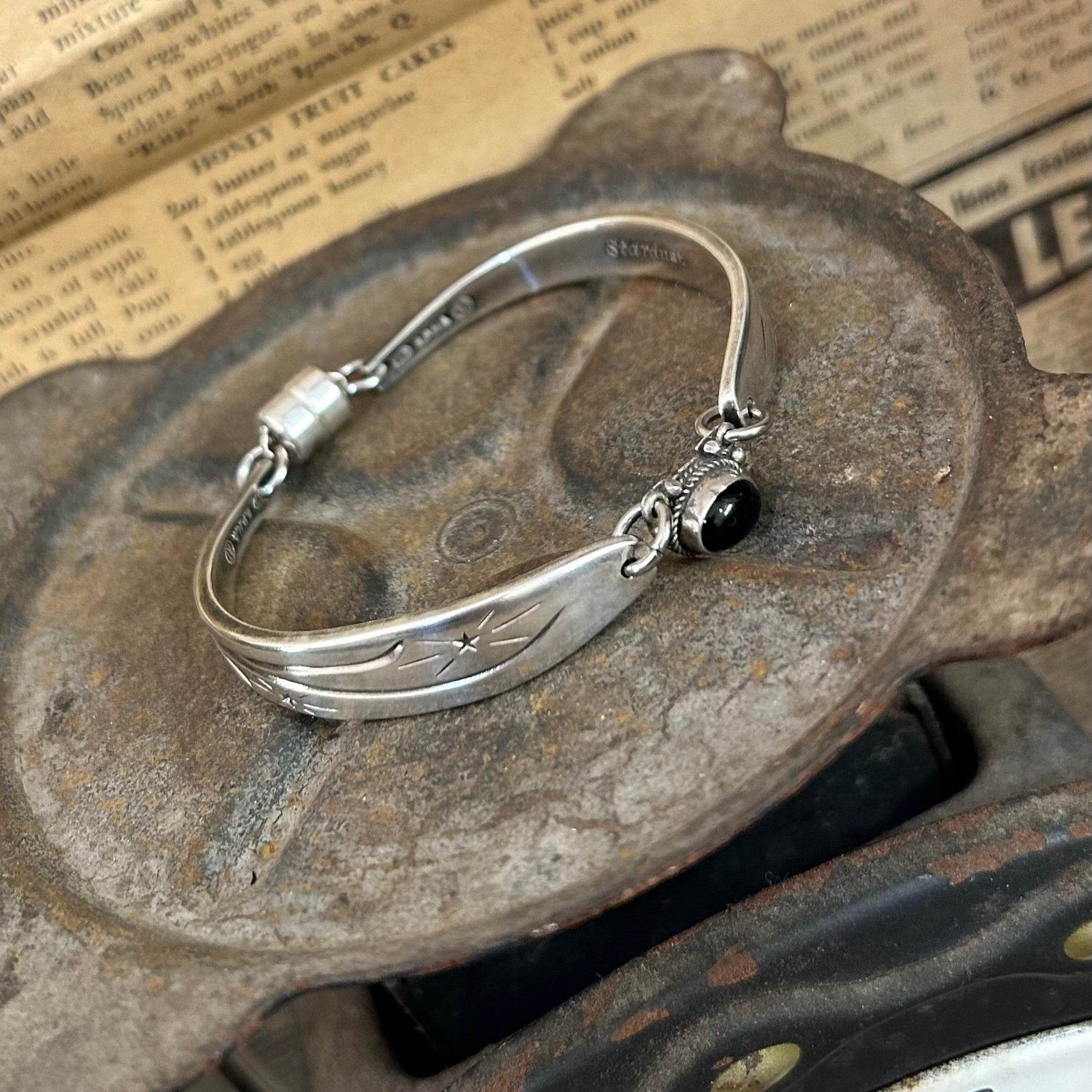 Silverware Bracelet - Sterling Onyx Stone - Molly Made