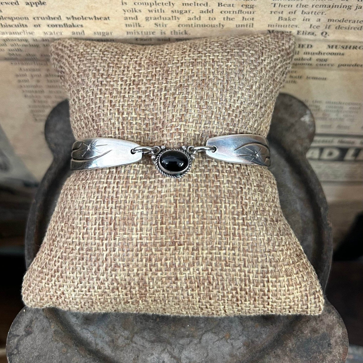 Silverware Bracelet - Sterling Onyx Stone - Molly Made