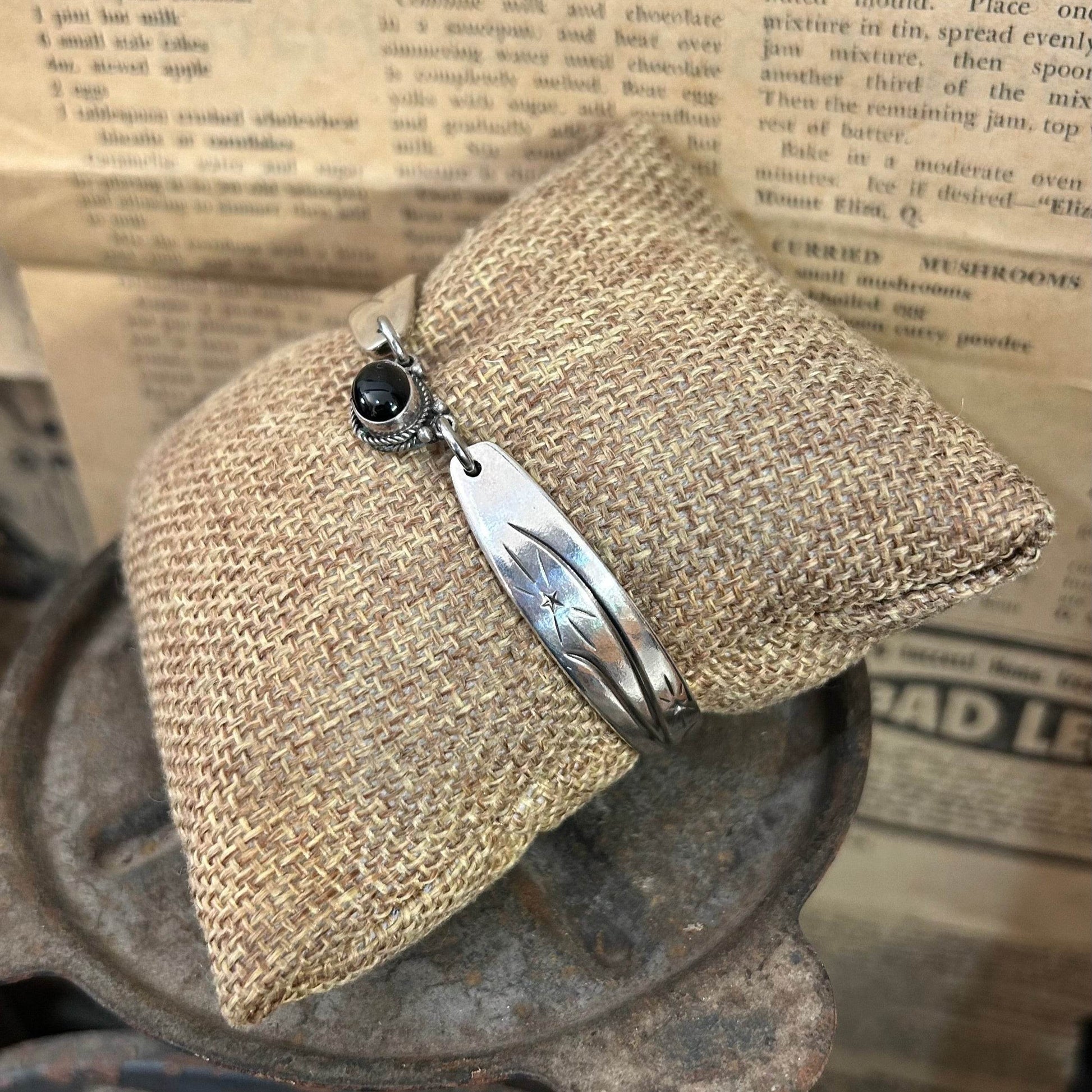 Silverware Bracelet - Sterling Onyx Stone - Molly Made