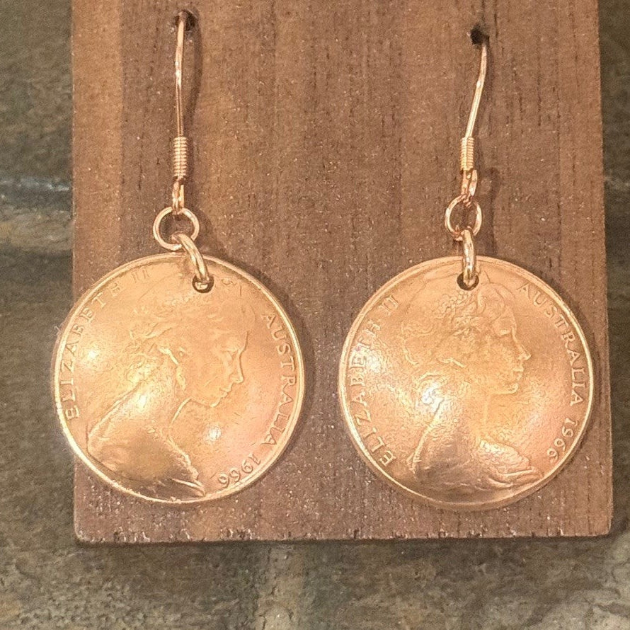 1966 Australian 2 Cent Coin Earrings