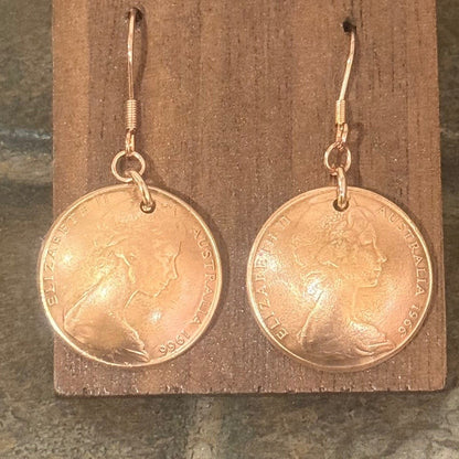 1966 Australian 2 Cent Coin Earrings