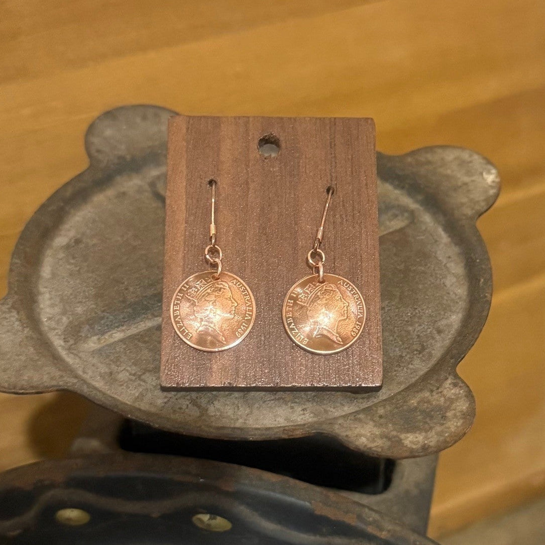 1989 Australian One Cent Coin Earrings