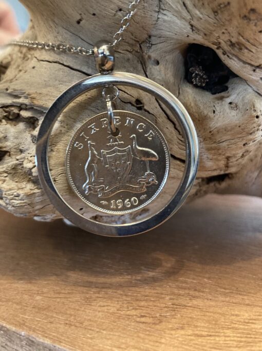 1960 Sixpence set with a stainless steel Frame