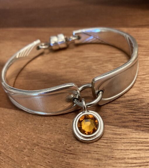 Vintage silverware charm bracelet with Swarovski crystal - Image 2
