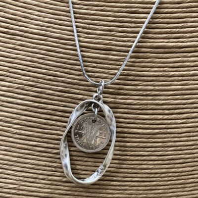 1951 Threepence Hammered Bezel Necklace