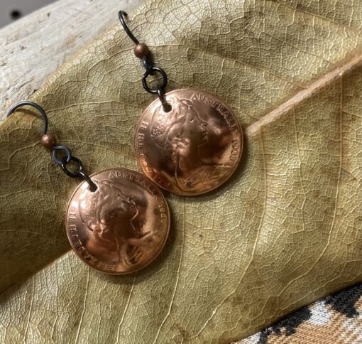 1980 Australian 2 cent coin earrings