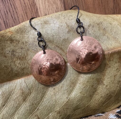 1971 Australian 2cent coin earrings - Image 2