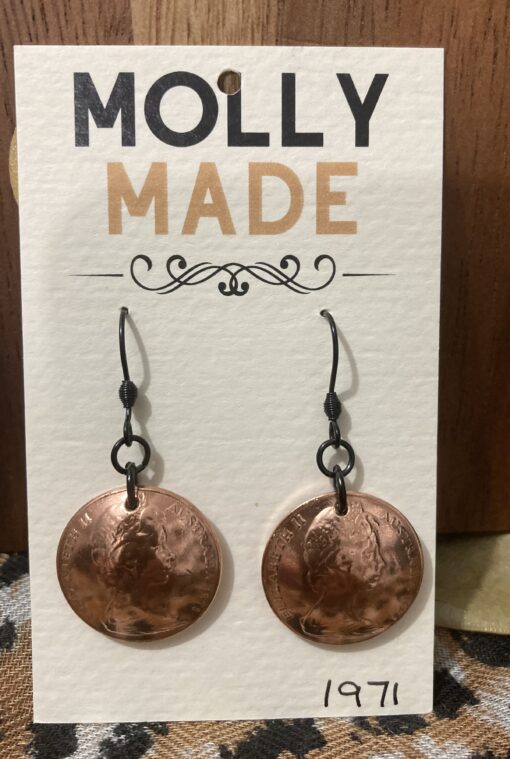 1971 Australian 2cent coin earrings - Image 5