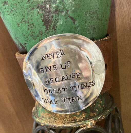 Never give up Handstamped Cuff - Image 2