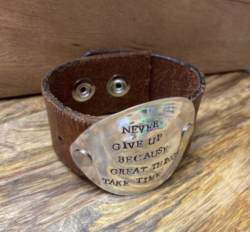 Never give up Handstamped Cuff - Image 4