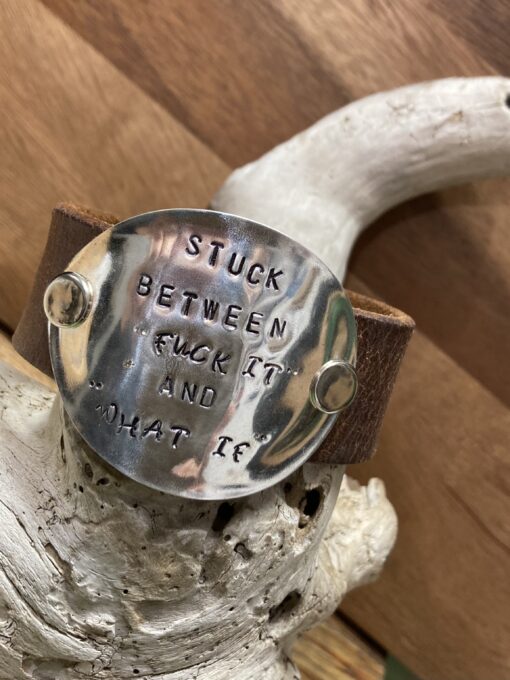 Stuck Between Handstamped Leather Cuff - Image 2