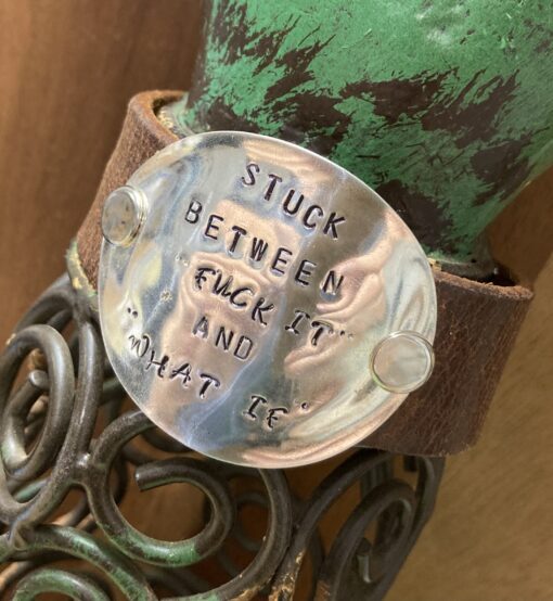 Stuck Between Handstamped Leather Cuff - Image 4