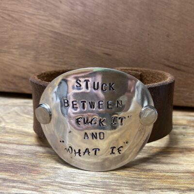Stuck Between Handstamped Leather Cuff