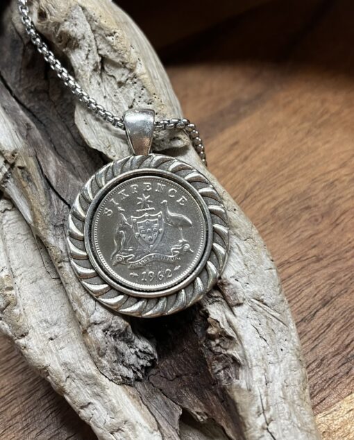1962 Sixpence Rope Bezel Necklace