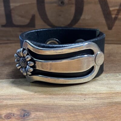 Sunflower Silverware Leather Cuff