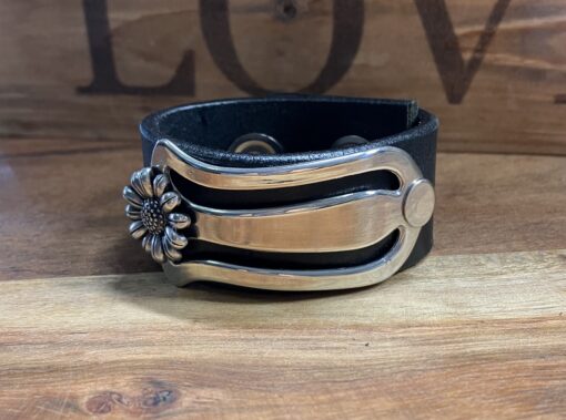 Sunflower Silverware Leather Cuff