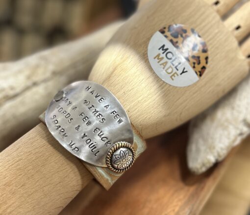 Have a few wines say a few fuck words & you'll spark up leather cuff - Image 2