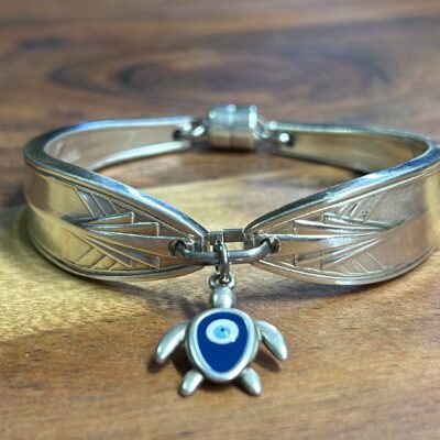 Art Deco Silverware Turtle Charm Bracelet