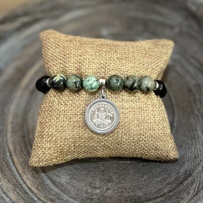 African Turquoise Beaded 1917 Coin Bracelet