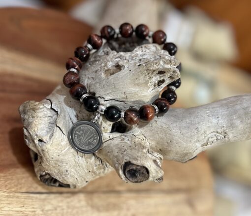 Red Tigers Eye Beaded Coin Bracelet