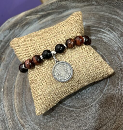 Red Tigers Eye Beaded Coin Bracelet - Image 3