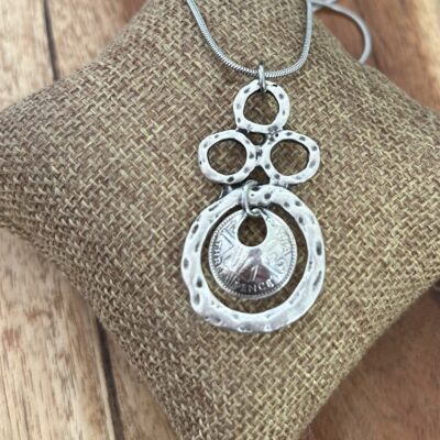 Hand domed 1942 Australian threepence geometric necklace