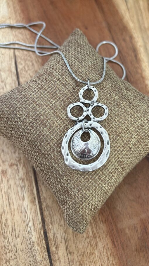 Hand domed 1942 Australian threepence geometric necklace
