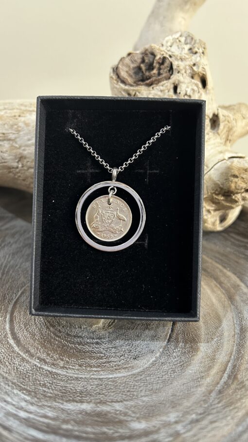1958 Sixpence Swing thru Bezel Necklace - Image 2