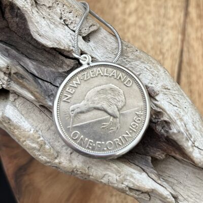 1964 New Zealand Florin Necklace in Sterling Silver Bezel