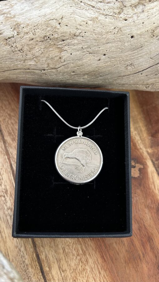 1964 New Zealand Florin Necklace in Sterling Silver Bezel - Image 2