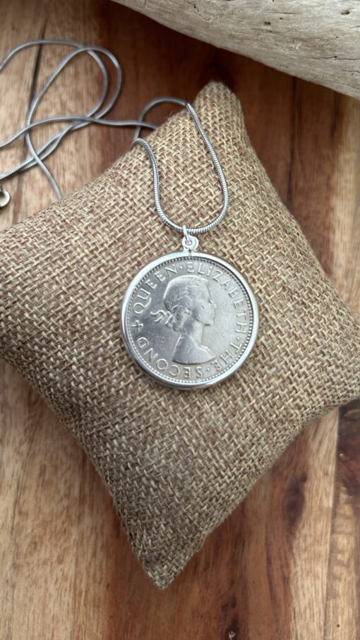 1964 New Zealand Florin Necklace in Sterling Silver Bezel - Image 3