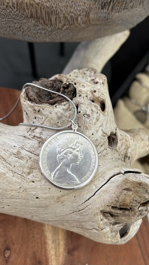 1966 Round Fifty Cent Coin Necklace in Sterling Silver Bezel - Image 2