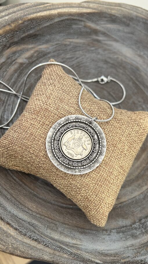 1956 Australian Sixpence Double Bezel Necklace