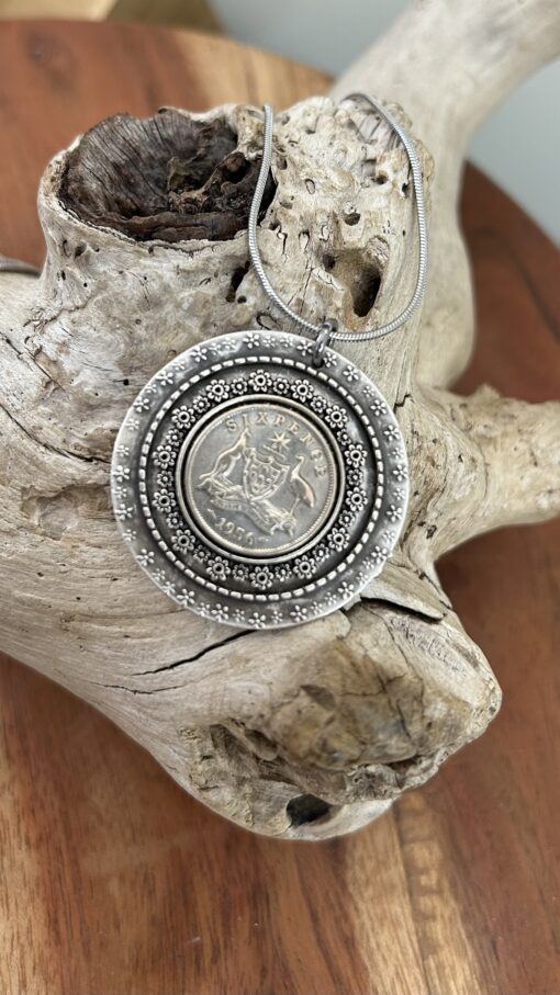 1956 Australian Sixpence Double Bezel Necklace - Image 2