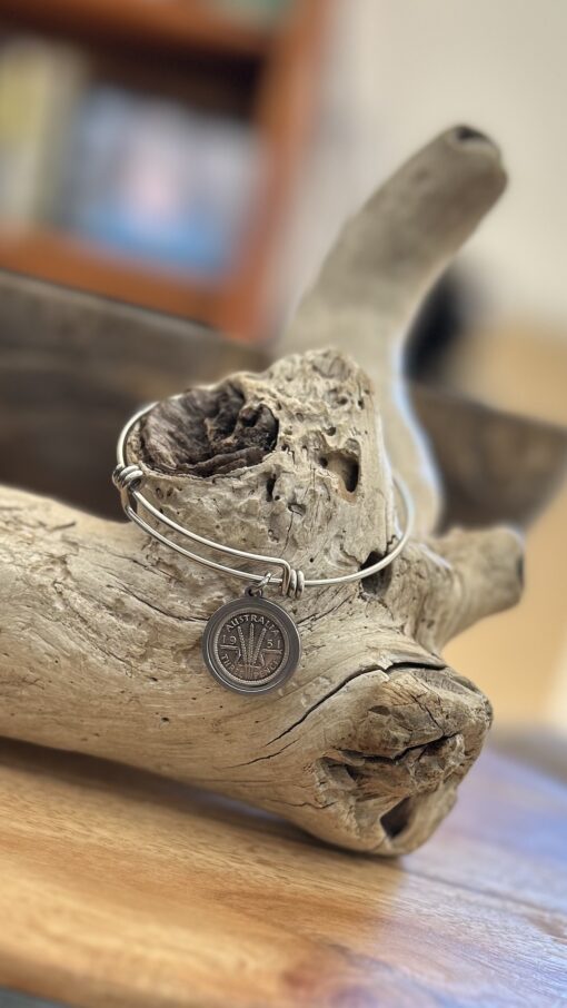 Adjustable Stainless Steel Bangle with 1951 Threepence Charm
