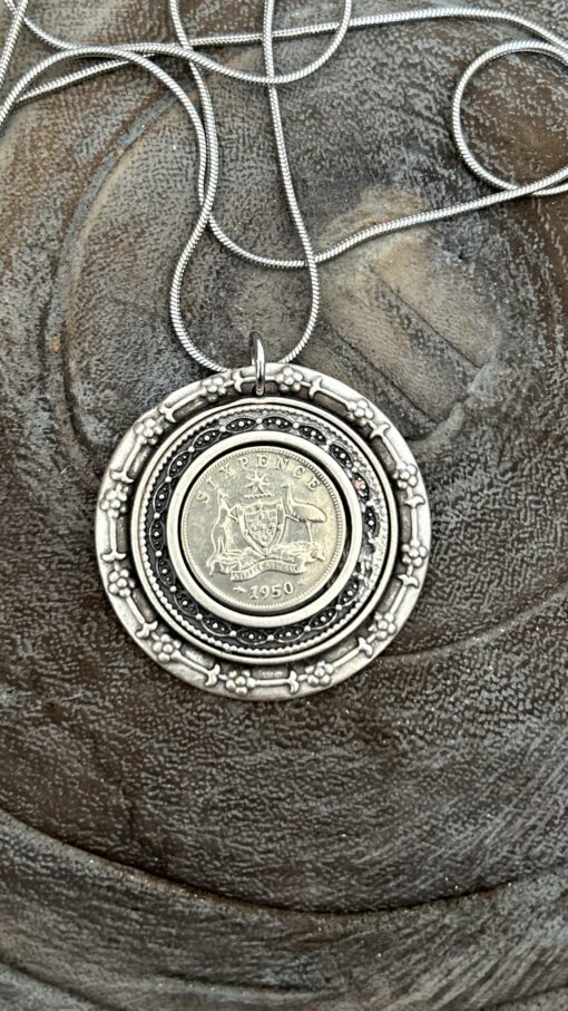 Vintage Charm: 1950 Australian Sixpence Double Surround Necklace - Image 2