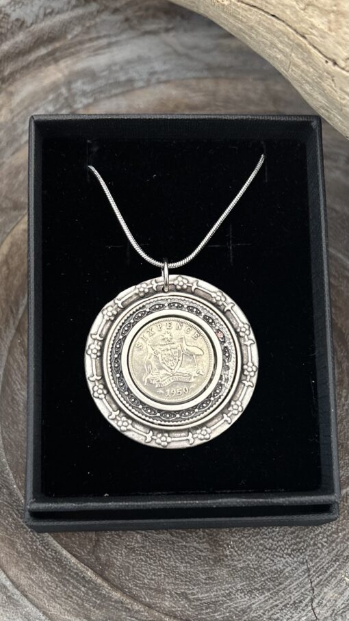 Vintage Charm: 1950 Australian Sixpence Double Surround Necklace - Image 3