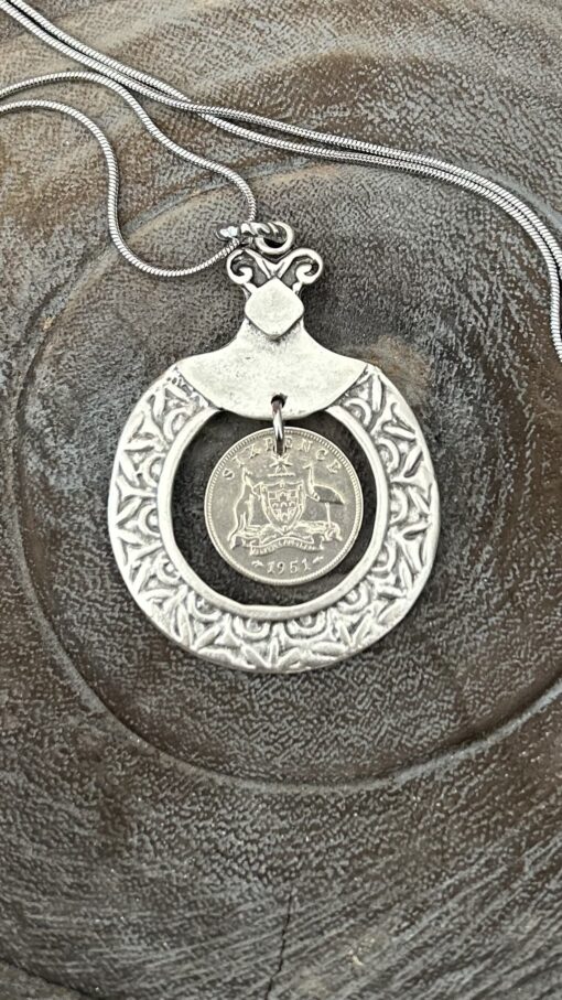 Dual-Sided 1951 Australian Sixpence Organic Surround Necklace