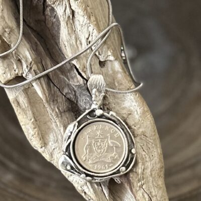 1961 Australian Sixpence Leaf Setting Necklace
