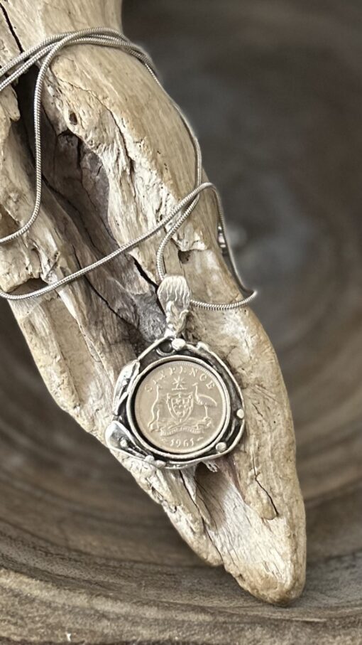 1961 Australian Sixpence Leaf Setting Necklace