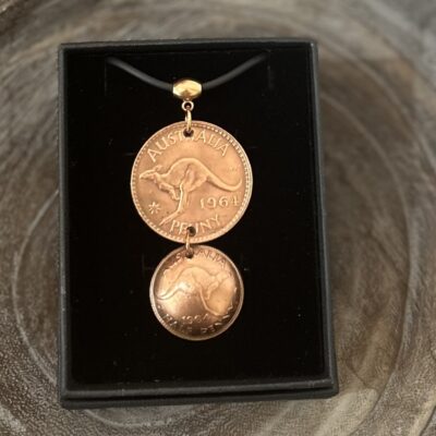 Dual Vintage1964 Australian Copper Penny and Half Penny Necklace