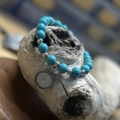 Turquoise Beaded 1951 Coin Bracelet