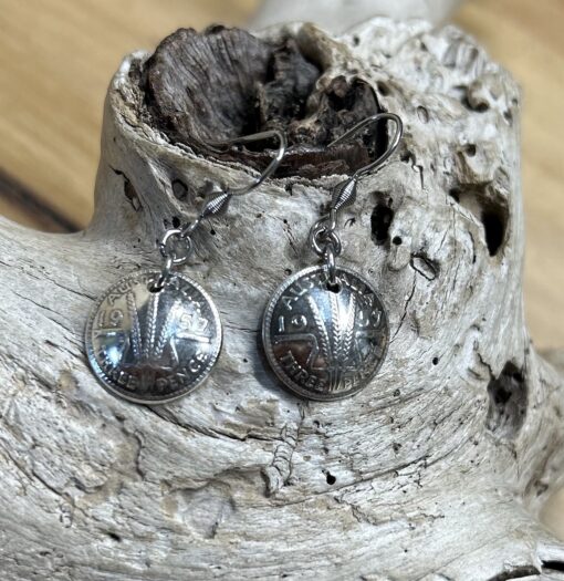 1957 Hand Domed Threepence Earrings - Image 2