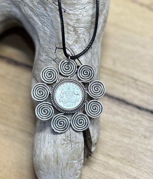 Unique spiral surround 1957 Coin Necklace