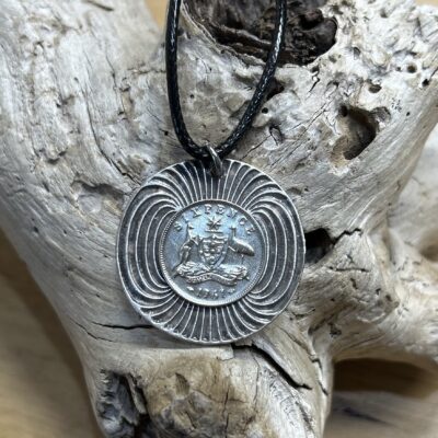 Sixpence Coin Necklace on Tornado Swirl Design Disc