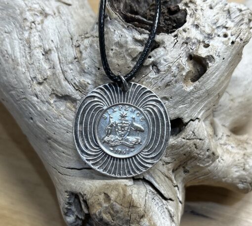 Sixpence Coin Necklace on Tornado Swirl Design Disc