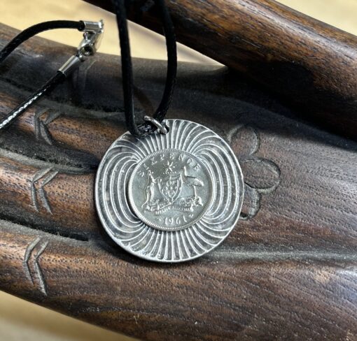 Sixpence Coin Necklace on Tornado Swirl Design Disc - Image 2