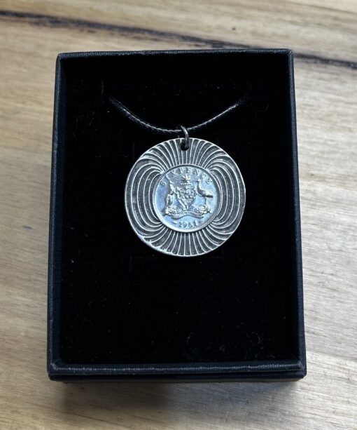 Sixpence Coin Necklace on Tornado Swirl Design Disc - Image 3